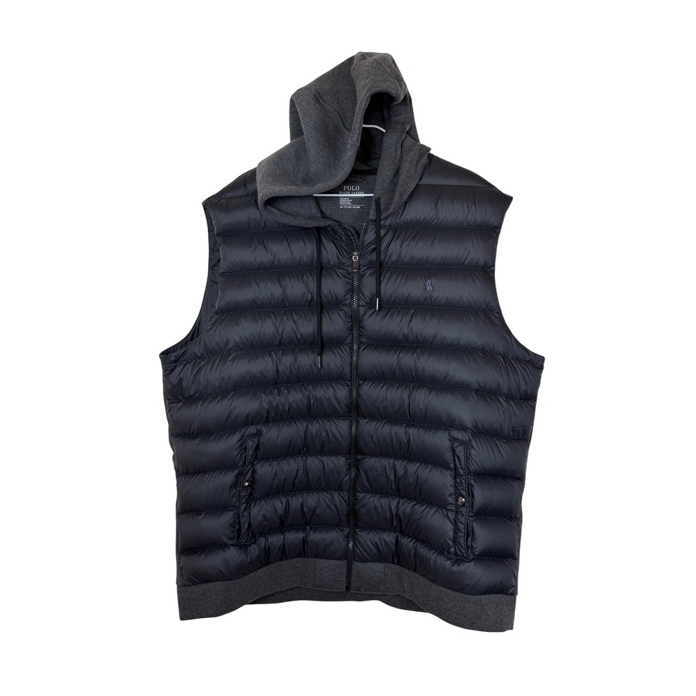Polo Ralph Lauren‎ Performance Puffer Vest Men Size XXL Black Down Hooded Hybrid